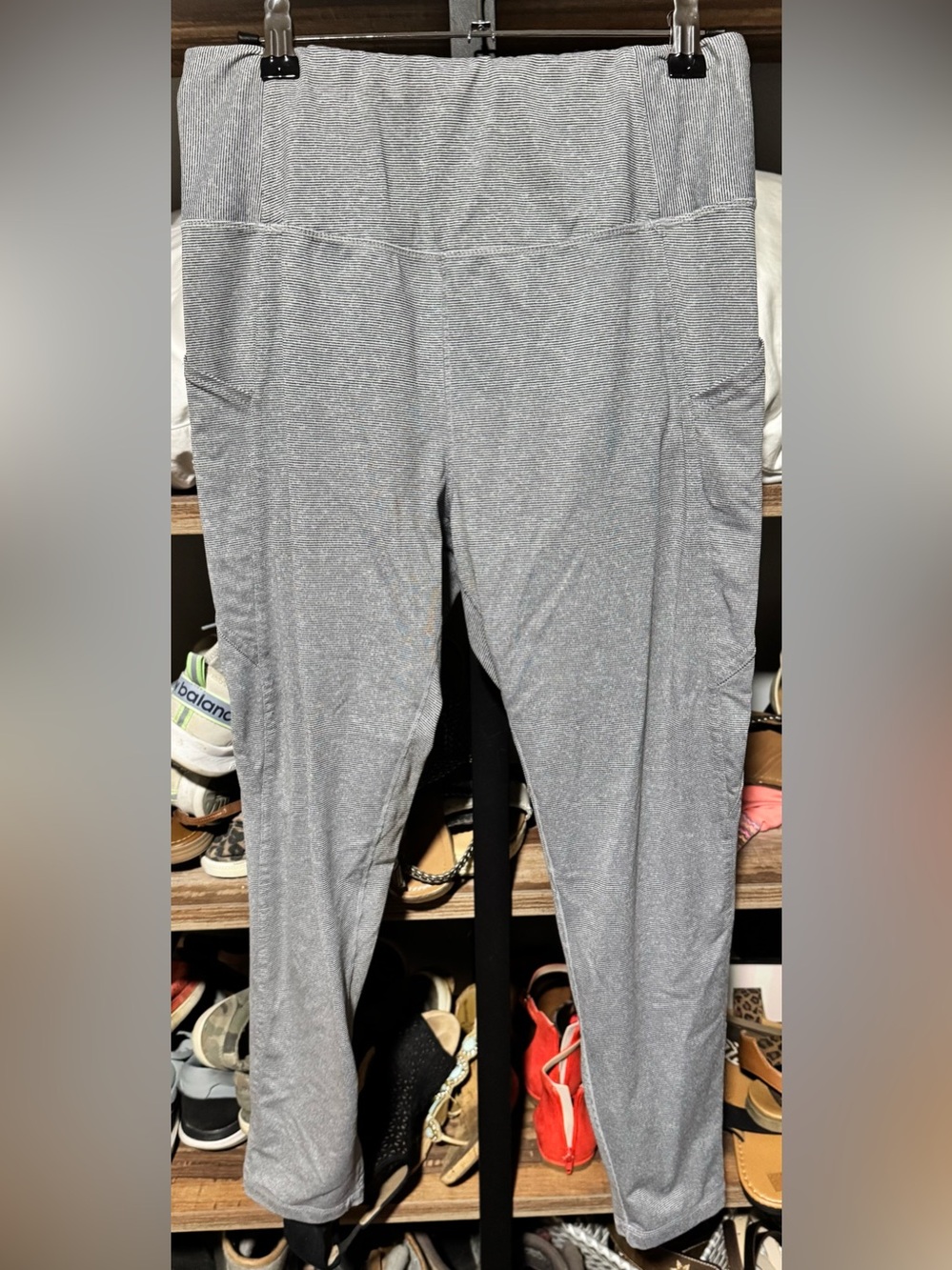Danskin White & Navy Striped High-Waist Leggings with Side Pockets